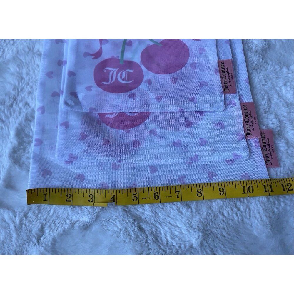 Set Of 3 Juicy Couture Home Pink Mesh Wash Bags Cherries Cherry‎ Bows Hearts NEW - Picture 11 of 15